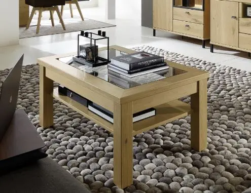 RMW Viva Couchtisch 90654 in Asteiche, mit Klarglasplatte und Ablageplatte ca.98x45x63 cm RMW Viva Couchtisch 90654 in Asteiche, mit Klarglasplatte und Ablageplatte ca.98x45x63 cm