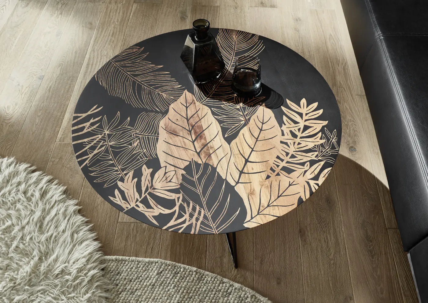 ABP Couchtisch Mirandela  Mango massiv mit floralem Druck ca. 55x50 cm