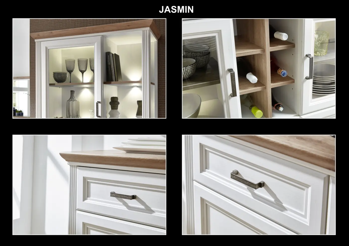 Innostyle Buffet-Aufsatz Jasmin 1LG9UH23, Pinie hell MDF/Artisan Eiche Nachbildung, BxHxT ca.166x103x42 cm, inkl. LED Beleuchtung