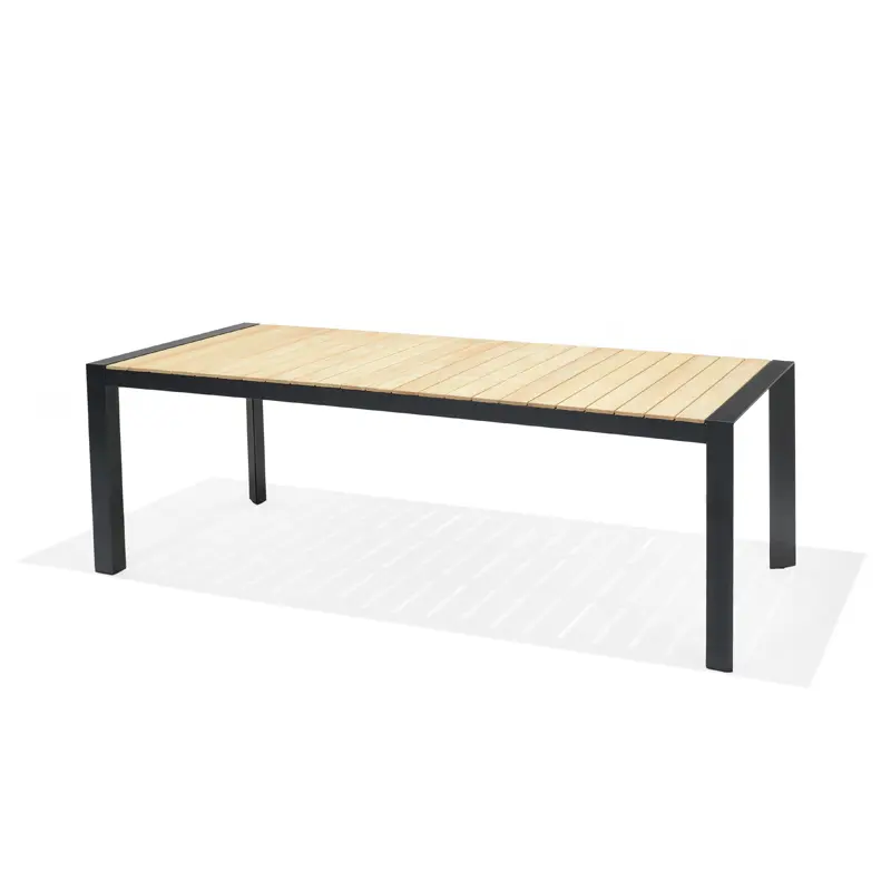 Belize Tisch 211x100cm, 75cm hoch,ohne Schirmloch, Alu Gestell in Batman Black, Tischplatte Teakholz, FSC 100%