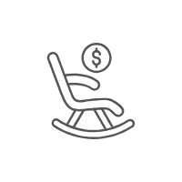 Symbol eines Schaukelstuhls mit einem Dollarzeichen darüber, das Altersvorsorge darstellt.