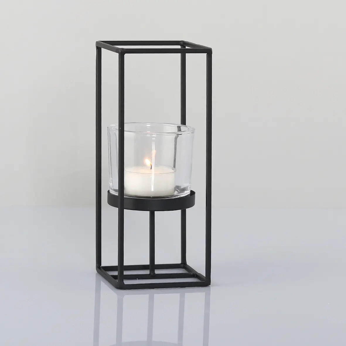 DPI Kerzenhalterkranz mit Teelichtgläser, 10 x 10 x 25 cm matt black