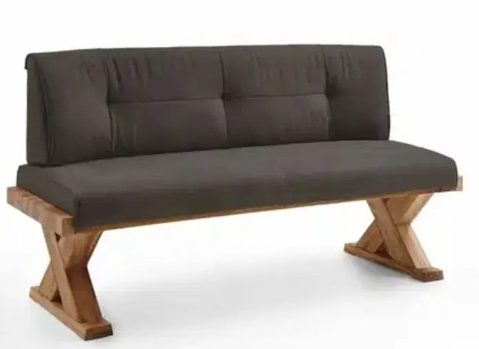 Niehoff Einzelbank Alexa Balkeneiche natur massiv Anthrazit gepolstert ca. 168 cm