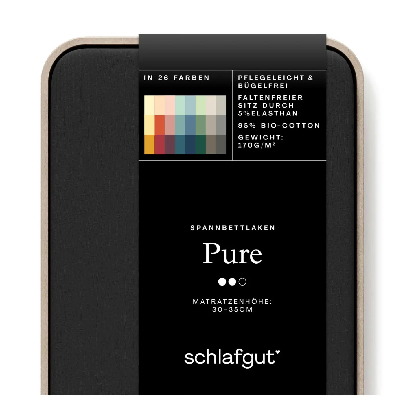 Schlafgut Spannbetttuch Pure 90x190-100x220 cm Off Black