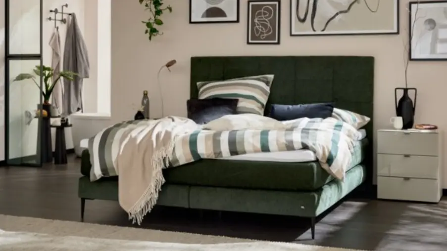 Interliving Boxspringbett Serie 1425 ca.184x125x209 cm cm Moosgrün inkl. Topper