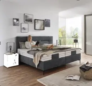 Fey Boxspringbett 7 Karat Avantgarde, Bezug Rubin Ragusa anthrazit, 180x200 cm mit Motor