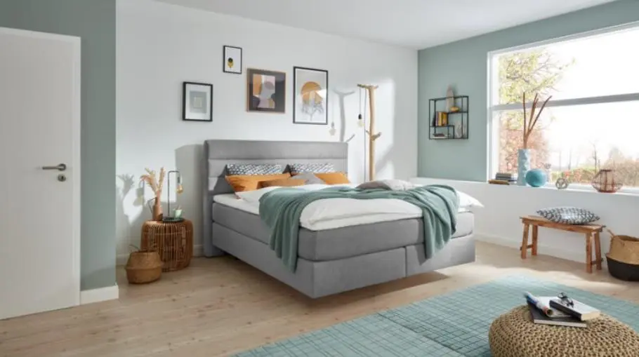 Oschmann Boxspringbett OC-BX21014 180x200 cm, Bezug Nele granit, Matratze MS358 H2/H3, inkl. Topper VA durchgehend