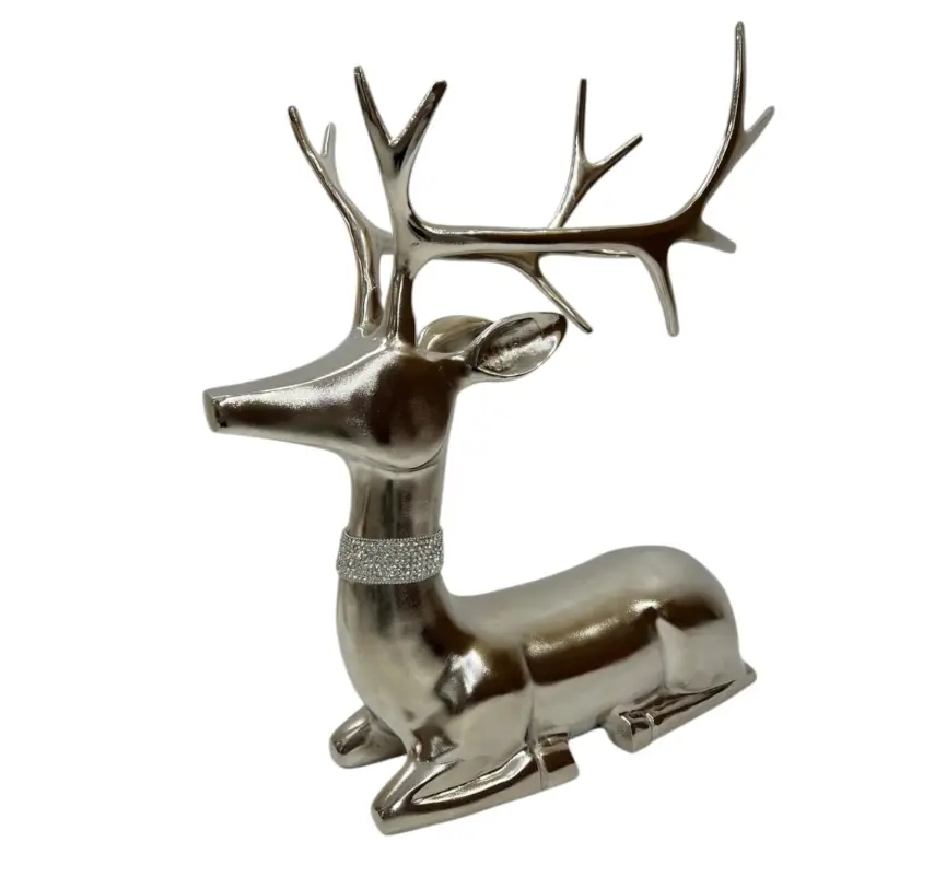 LC Wholesaler Figur Hirsch liegend Alu Nickel 54x21x63 cm