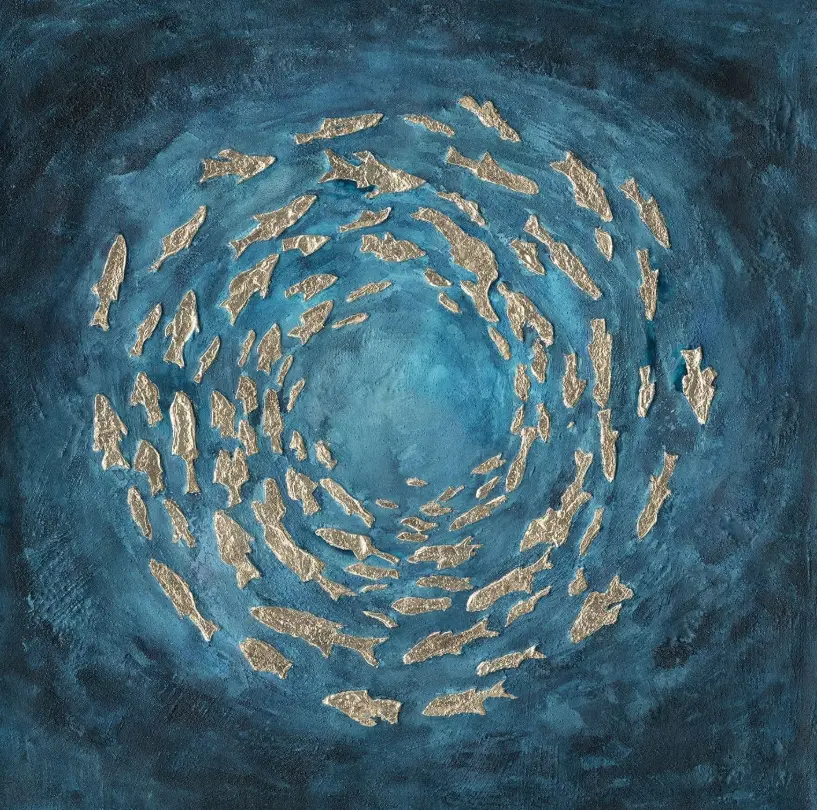 LC Wholesaler Ölbild Fischstrudel Gold ca. 100x100 cm