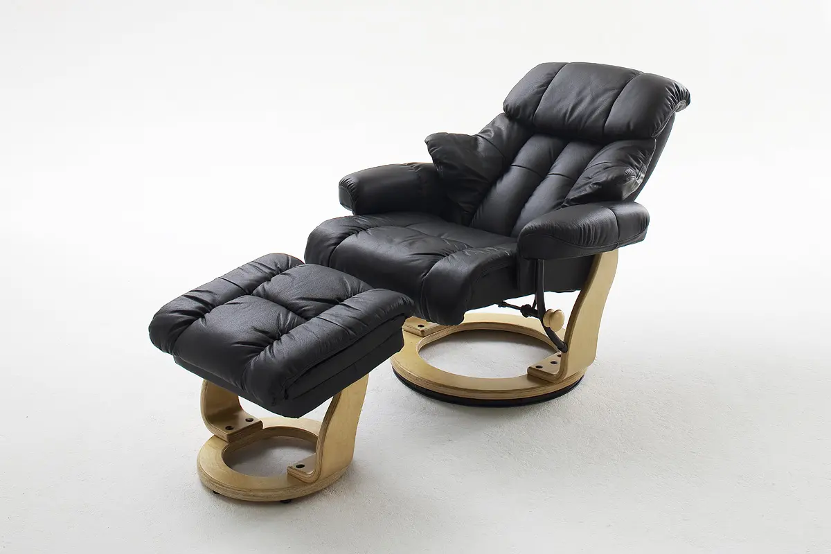 MCA Relaxsessel Calgary Leder Schwarz inkl. Hocker  ca.90x104x91 cm