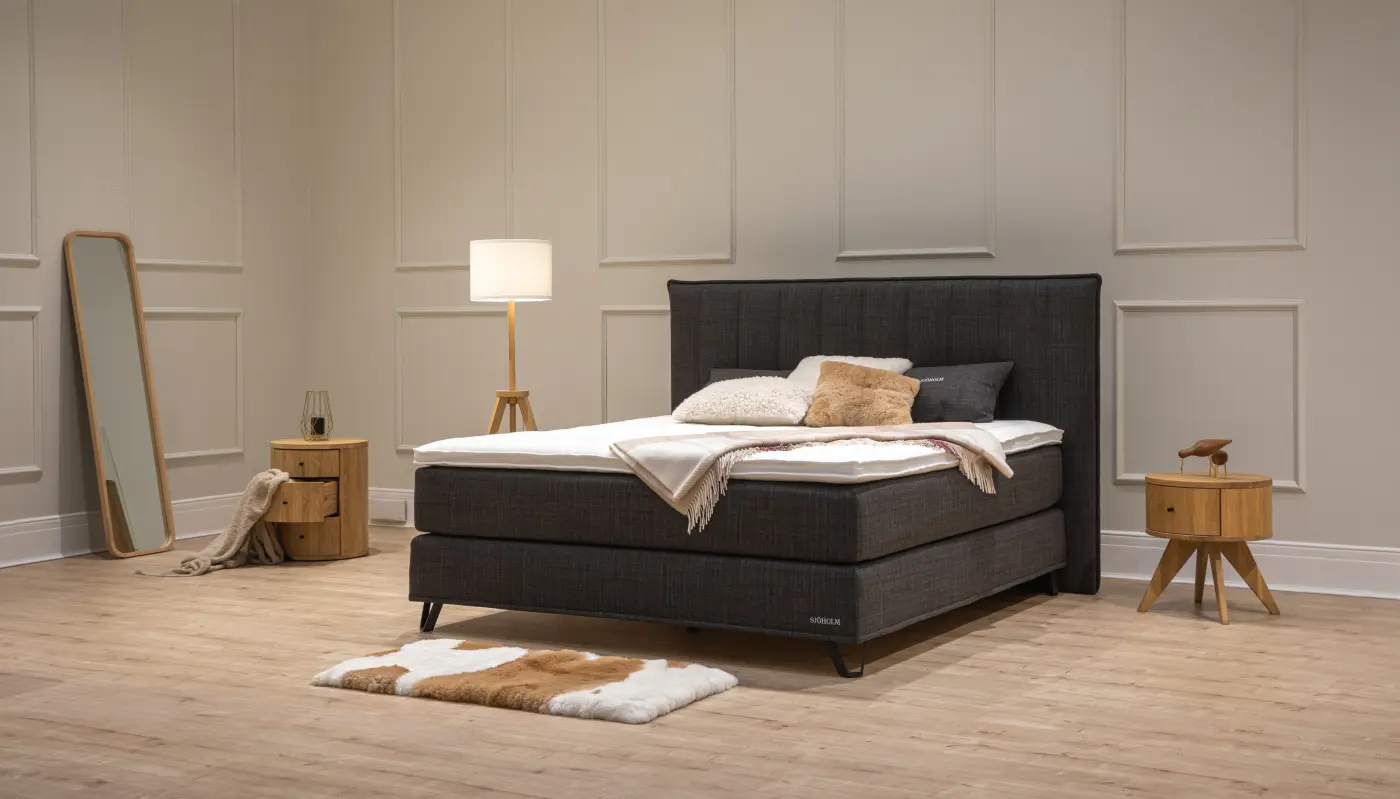 Delux Boxspringbett Sjöholm Idö 180x200 cm, Bezug: Line graphit