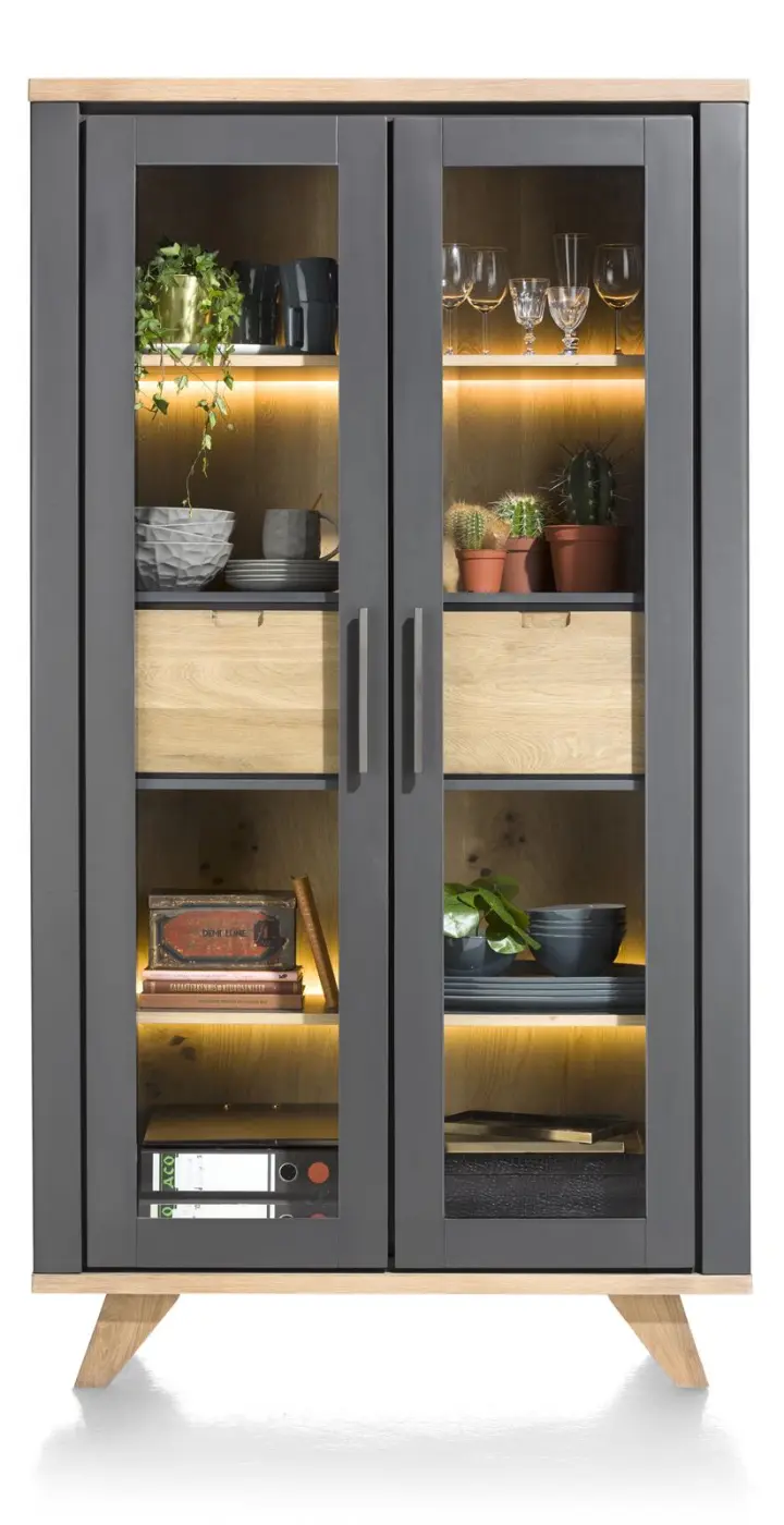 Henders & Hazel Jardin Vitrine 39904-ANT, Eiche Railway brown furniert, Akzent: Anthrazit, mit LED-Beleuchtung ca.110x200x45 cm