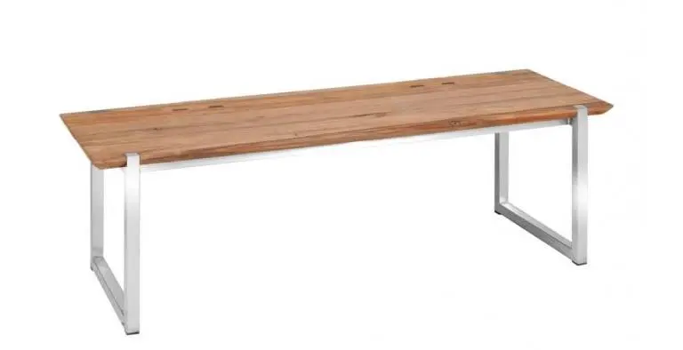 Zebra Bank Quadux Edelstahl/Teak mit Schweizer Kante, ca 140x45x43 cm