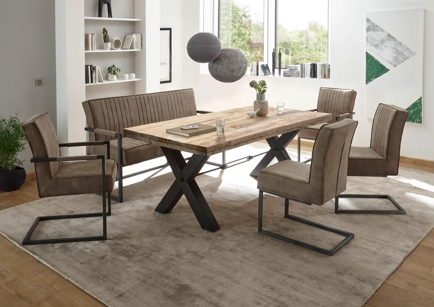 Stolkom Linda Sitzbank taupe/Metall schwarz BHT ca. 160x 94x67 cm