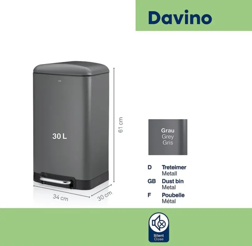 Kela Treteimer Davino Graut 30 L 34x30x61 cm