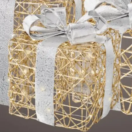 Kaemingk LED Geschenkschachtel Gold/Weiß 15x15x20 cm