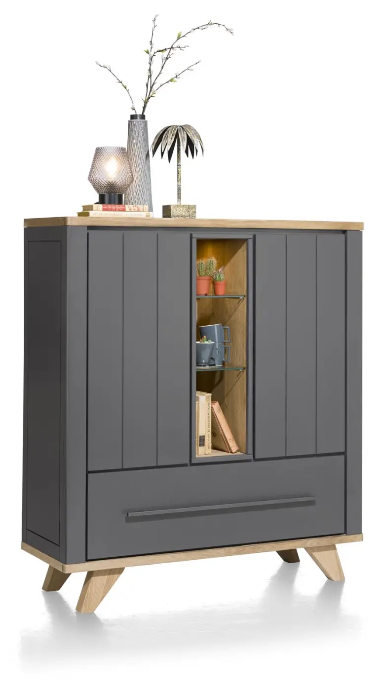 Henders & Hazel Jardin Schrank 39900-ANT Eiche Railway brown furniert, Akzent: Anthrazit, mit LED-Beleuchtung, ca.210x60x45 cm