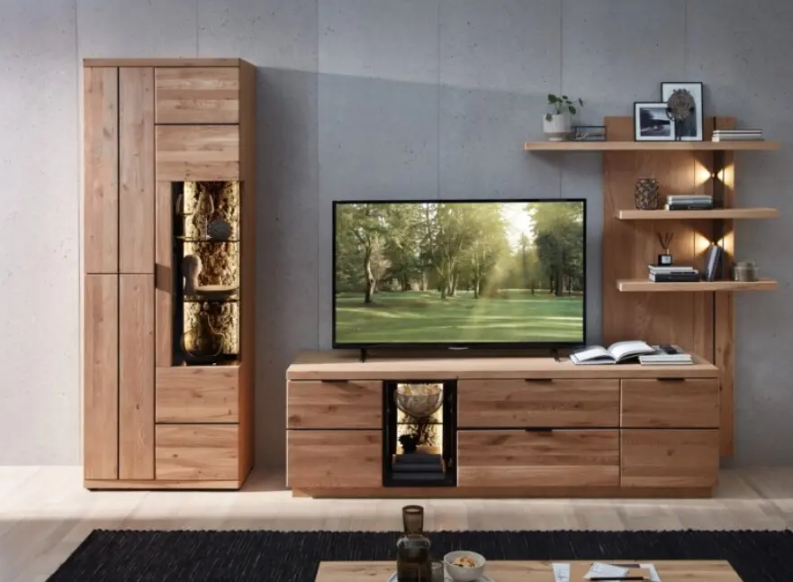 Wohnconcept Wohnwand Donna Wildeiche Bianco ca. 303x203x50 cm OHNE BELEUCHTUNG