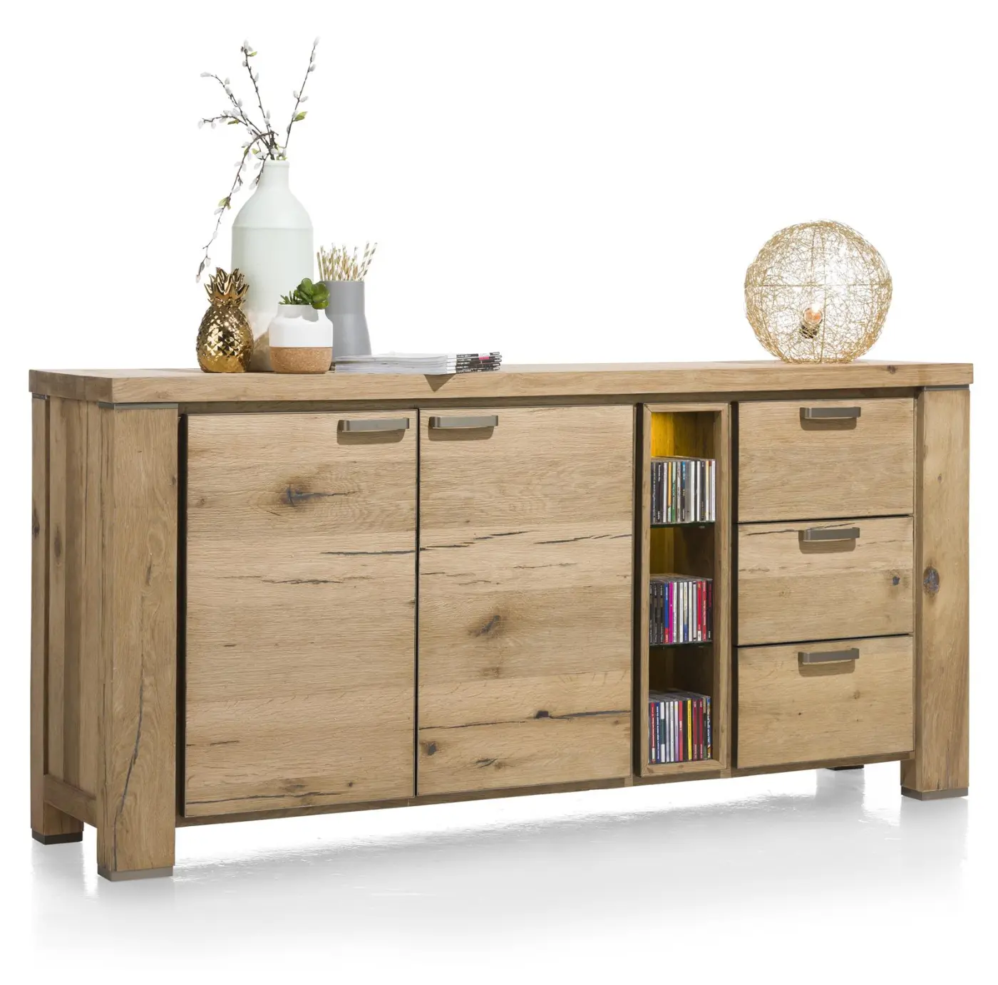 Habufa Sideboard Canova 39585RWB, Eiche Railway braun furniert, Griff: silber, ca.190x90x45 cm