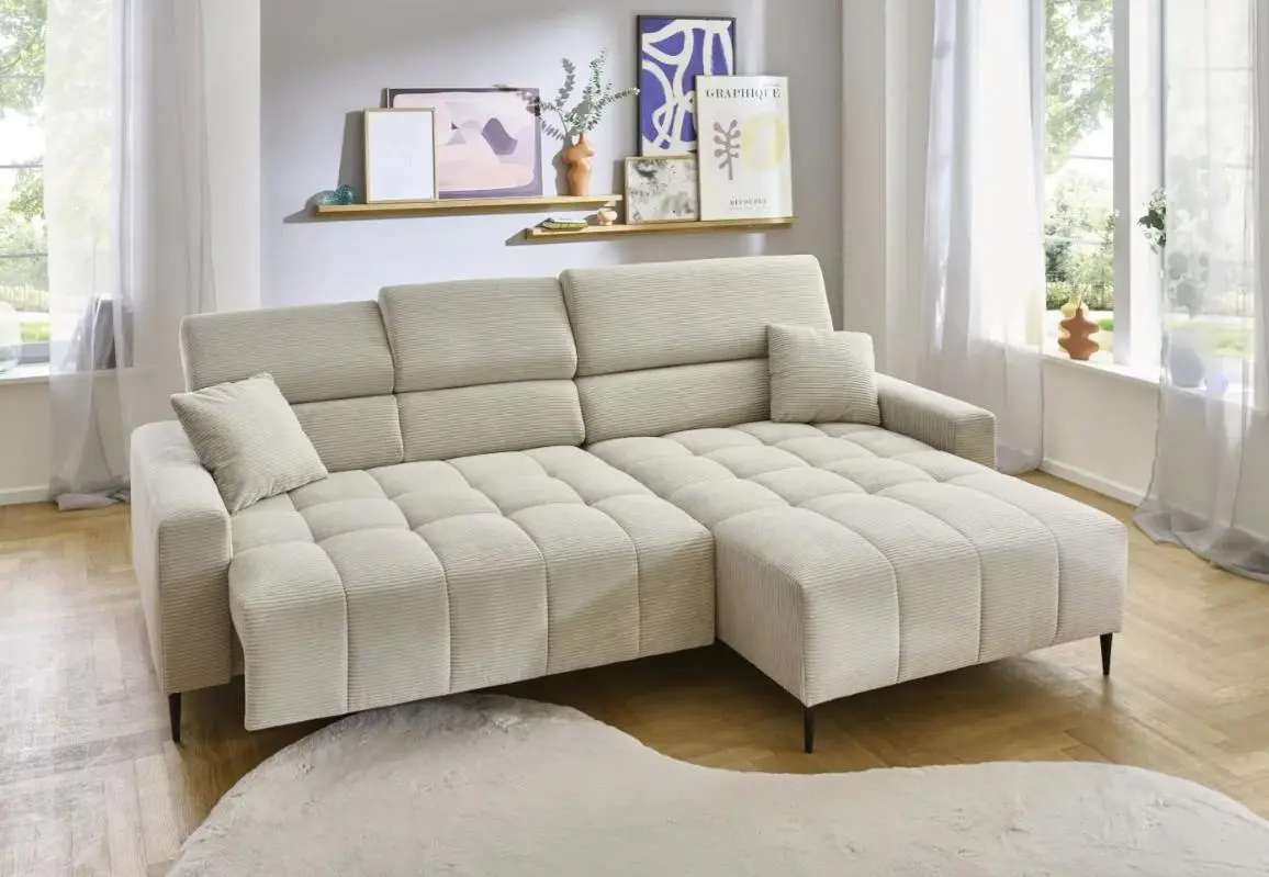 Iwaniccy Garnitur Simple in Fjord beige, Metallfuß schwarz, Stellmaß ca.256x180 cm