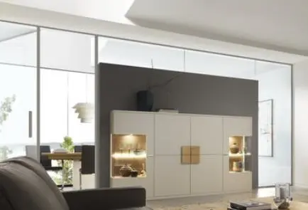 RMW Vienna Highboard 35785 in Lack Seidengrau / Asteiche ca.240x148x40 cm