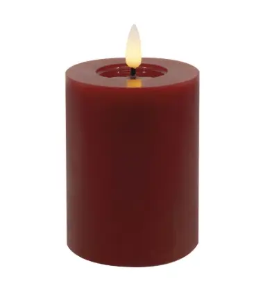 LC Wholesaler LED Stumpenkerze Red smooth Echtwachs, 7,5x10 cm