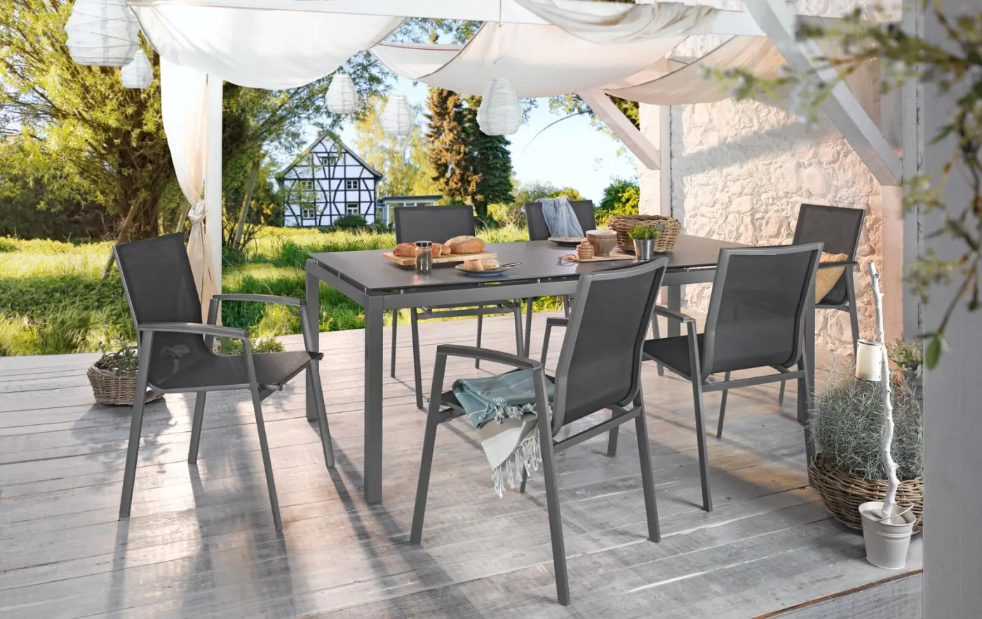 Stern 418468 Stapelsessel New Top Graphit  Textilen Silbergrau Aluminiumarmlehnen Anthrazit