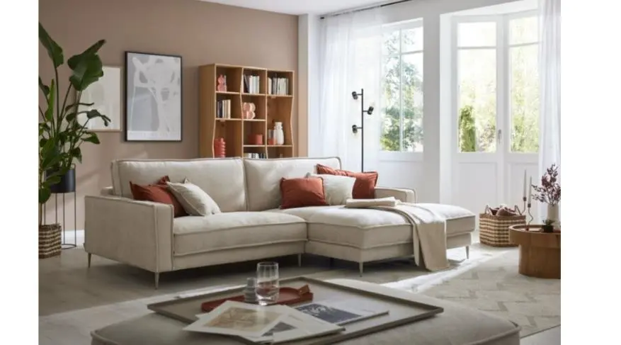 Roomio No. 4102 Garnitur Roma Nature Metallfuß Toffee 272x190 cm Longchair rechts