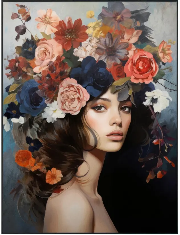 LC Wholesaler Wandbild Lady mit Blumenschmuck ca. 90x120 cm