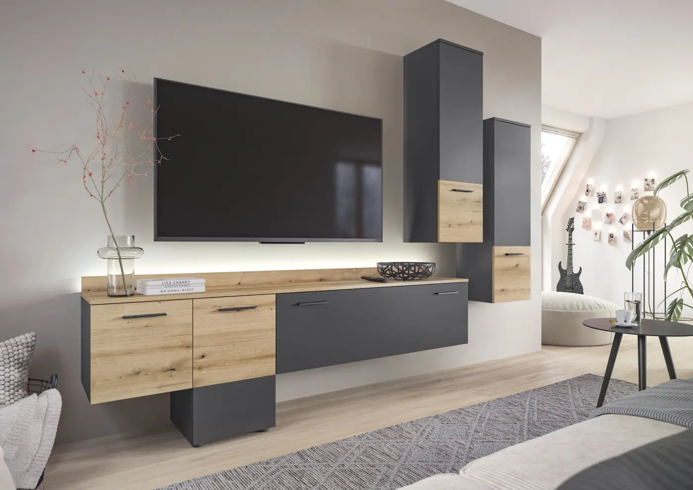 Xonox Wohnkombination Goal Lichtgrau/Eiche Evoke NB ca. 247x196x37 cm Xonox Wohnkombination Goal Lichtgrau/Eiche Evoke NB ca. 247x196x37 cm