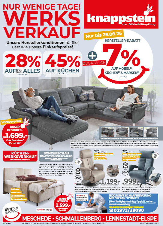 Sonderangebot für Möbel mit Rabatten, inklusive Couch und Küchen, Werbeplakat von Knappstein.