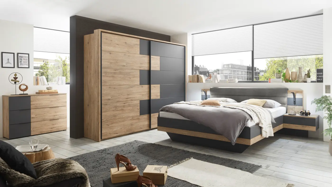 Kleiderschrank Pol Power Schrank LINEA Bartex Eiche/ Graphit