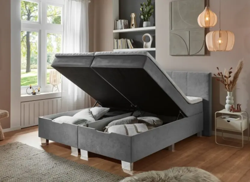 Sun Garden Boxspringgbett BX1790 Tirol inkl. Bettkasten Silber ca. 180x200 cm