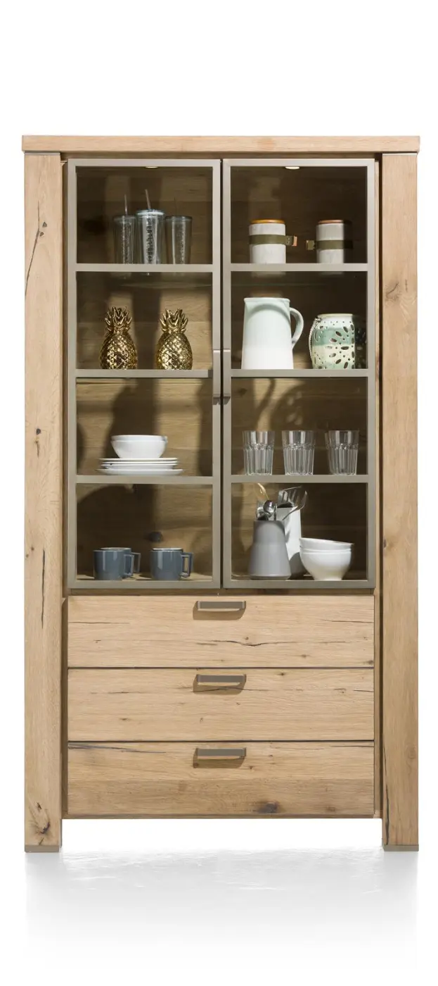 Habufa Vitrine Canova 39592RWB, Eiche Railway braun furniert, Griff: silber, ca.110x200x45 cm