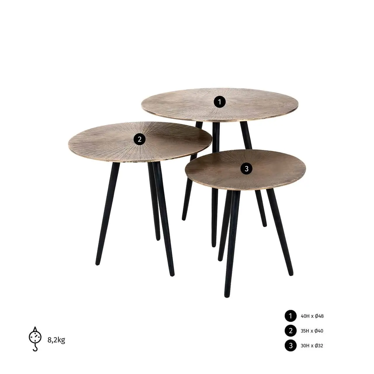 Richmond Interiors Coffee table Vittorio set of 3  (Champagne gold)