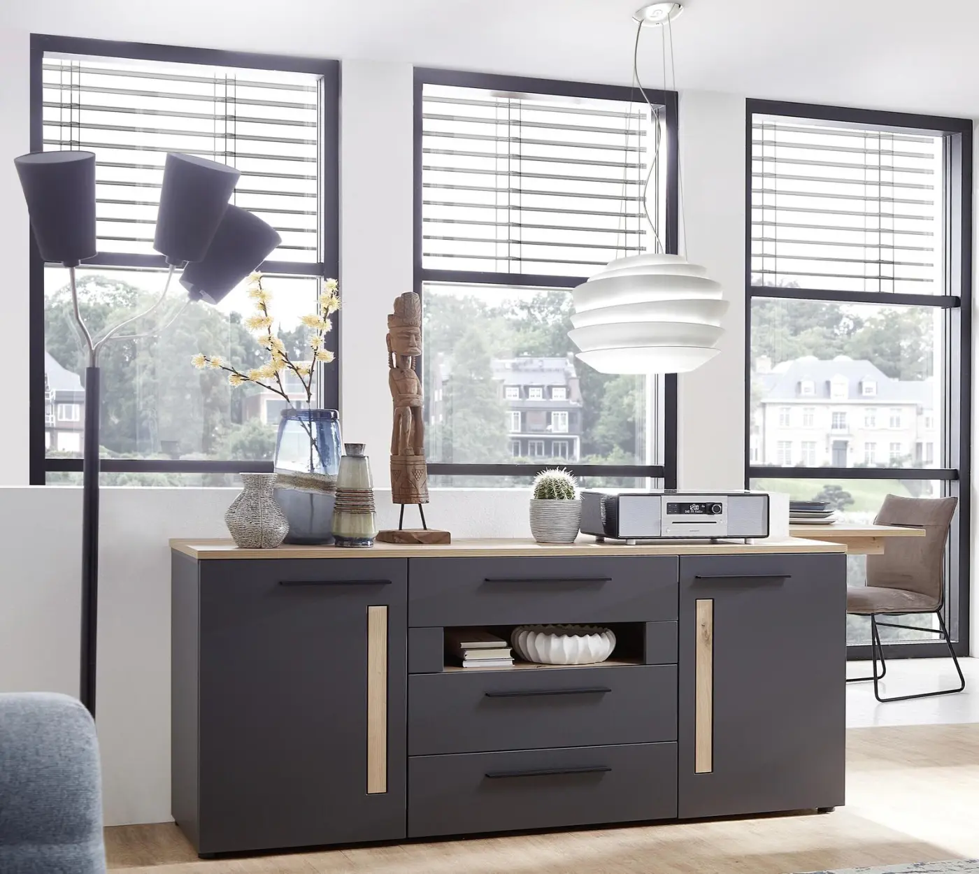 Innostyle Highboard/Sideboard Loft-Two grau, braun, Eiche, Holz