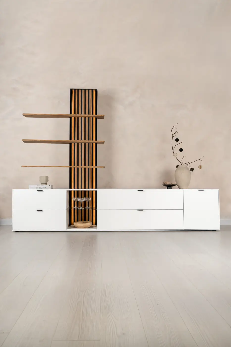 plh Lowboard Ofelia Weiß/ Zierleisten Wildeiche ca. 270x199x42 cm