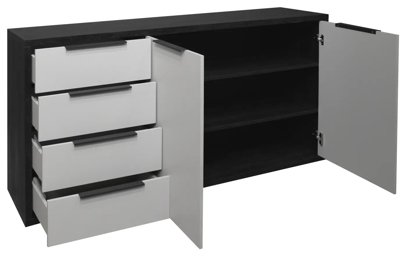 Mäusbacher Kommode flamed wood black / kreidegrau matt lack