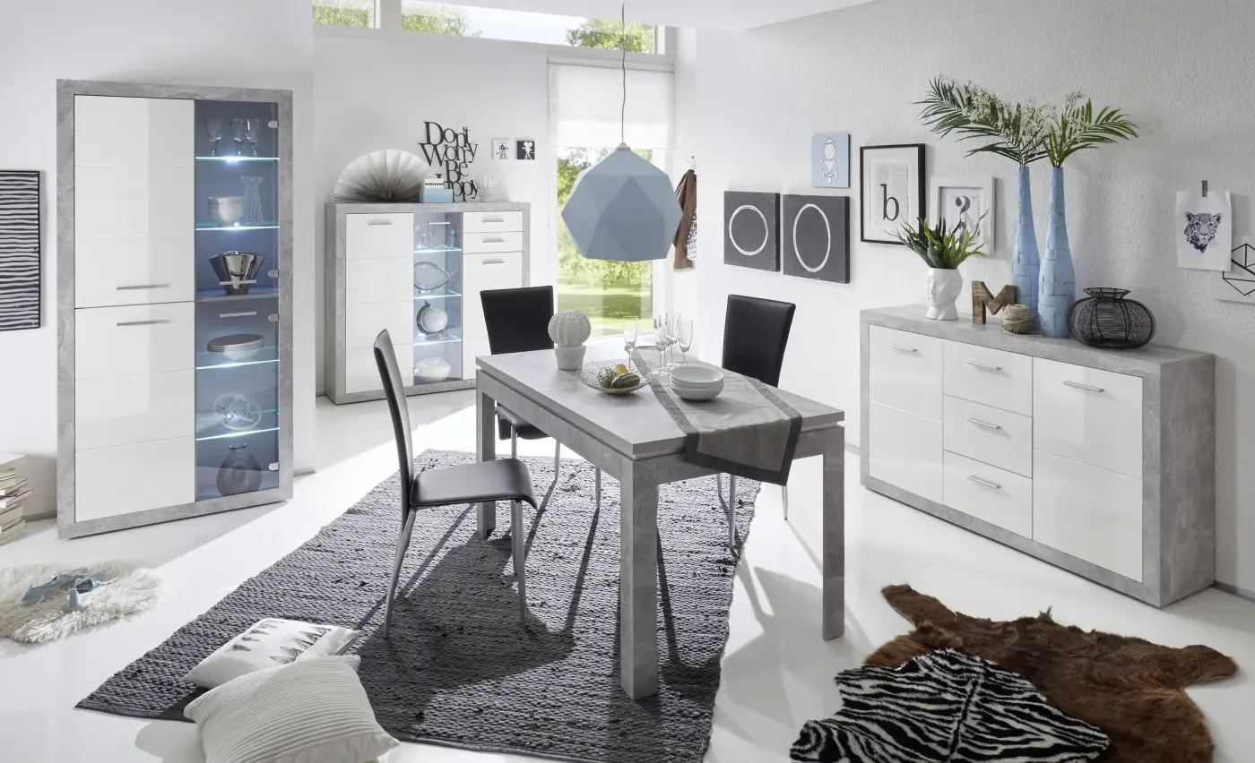 Bega Consult STONE Highboard Beton / Weiß glanz BHT ca. 137x134x37 cm
