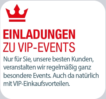 Einladungstext für VIP-Events mit Krone und Hinweis auf besondere Vorteile.