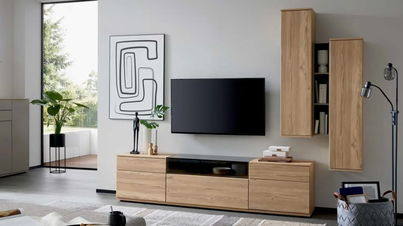 Stralsunder Interliving 2031 Wohnwand EB25701 Risseiche Nachbildung/grau matt ca.257x215x45 