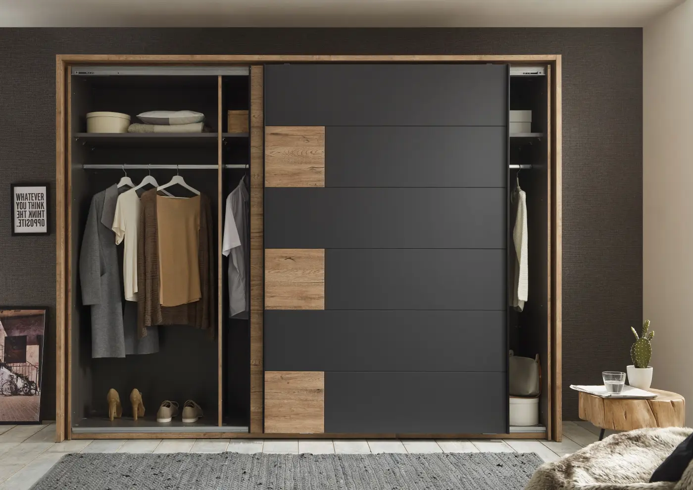 Kleiderschrank Pol Power Schrank LINEA Bartex Eiche/ Graphit