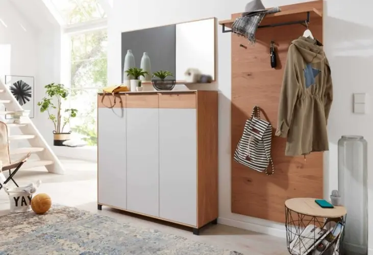 Interliving Garderoben-Set 6005 Eiche Bianco Teilmassiv/Lichtgrau