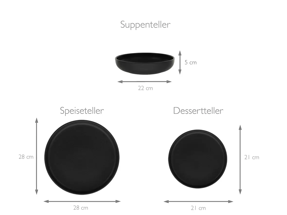 CreaTable Tellerset Uno BLACK 12-tlg Schwarz