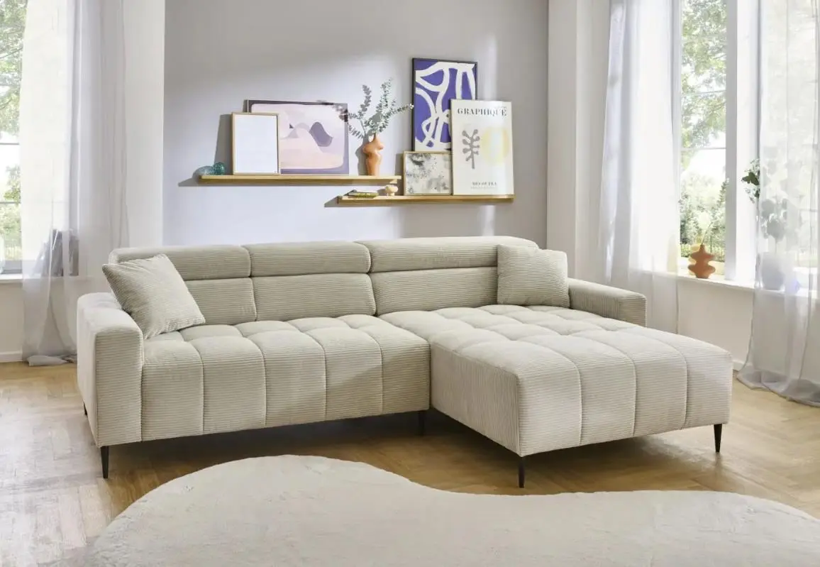 Iwaniccy Garnitur Simple in Fjord beige, Metallfuß schwarz, Stellmaß ca.256x180 cm