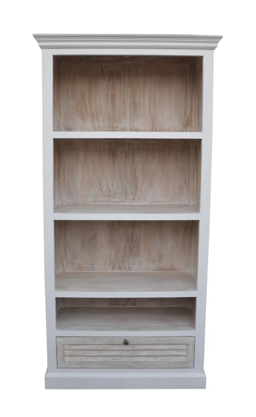 LC Wholesealer Bücherregal Hampton Mangoholz weiß mit Lamellenfront 90x40x180cm