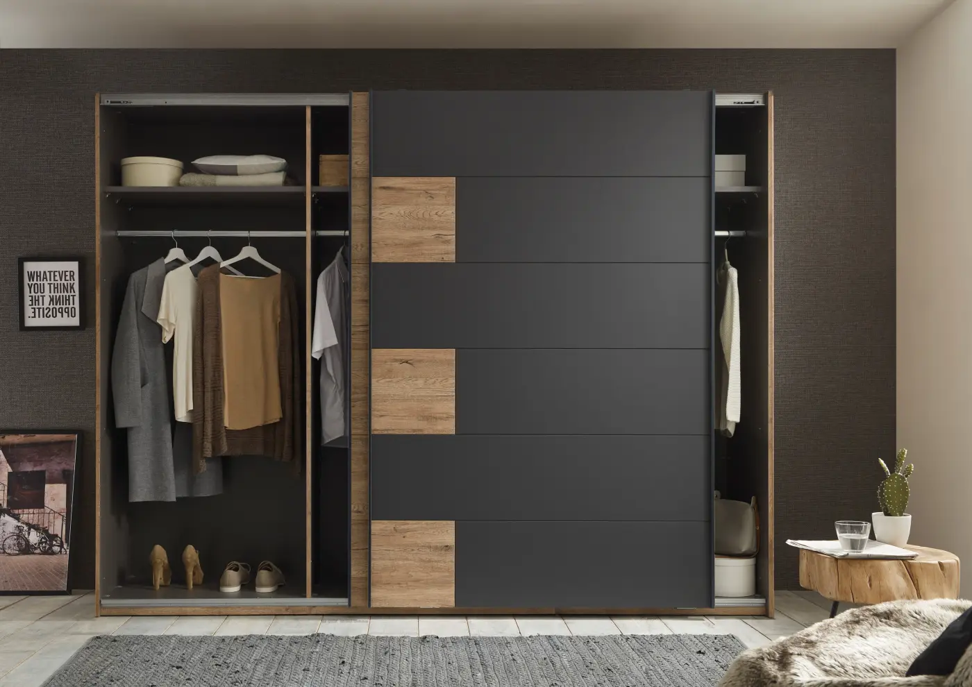 Kleiderschrank Pol Power Schrank LINEA Bartex Eiche/ Graphit