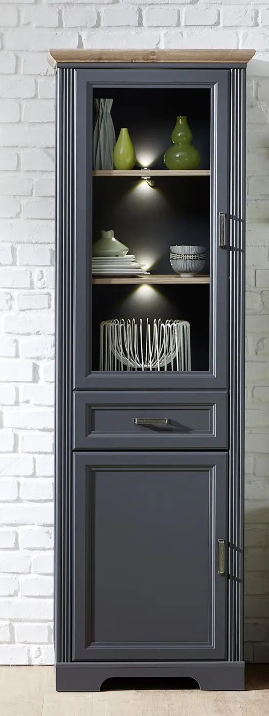 Innostyle Vitrine Jasmin 1LG9GH02, Graphit MDF/Eiche Artisan Nachbildung, BxHxT ca.66x204x42 cm, inkl. LED-Beleuchtung