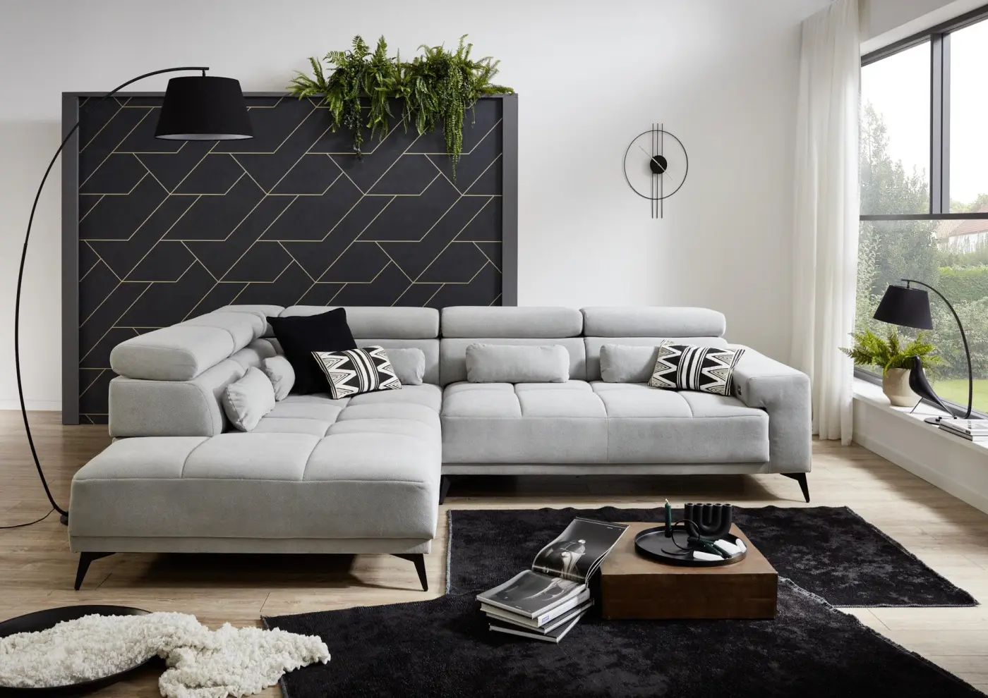 Iwaniccy Eckgarnitur Wave 2.0 in Bezug hellgrau, Metallfuß schwarz ca.229x314 cm