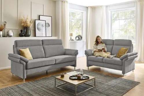 Carina Garnitur Primus 2.0 in Bezug grau, Metallfuß Aluminium glänzend